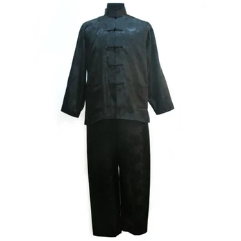 Черный китайский традиционный мужской костюм кунг-фу, комплекты, топ с длинными рукавами и брюки, размеры S, M, L, XL, XXL, XXXL YF1141