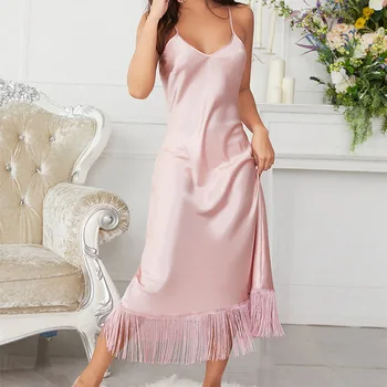 Шелковая ночная рубашка Daeyard Для женщин, Модная юбка на подтяжках с кисточками, Элегантная Длинная ночная рубашка, Женская Весенне-летняя домашняя одежда